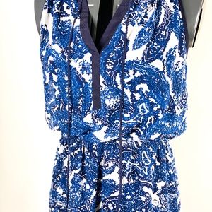 VINCE CAMUTO Blue White Paisley Chiffon Dres
